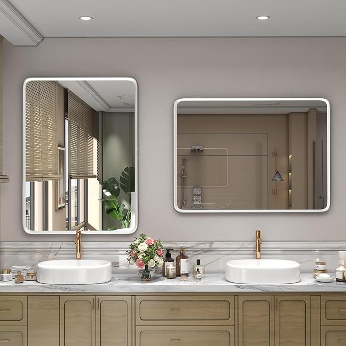 24x32 Silver Bathroom Mirror, Rounded Rectangle Mirror