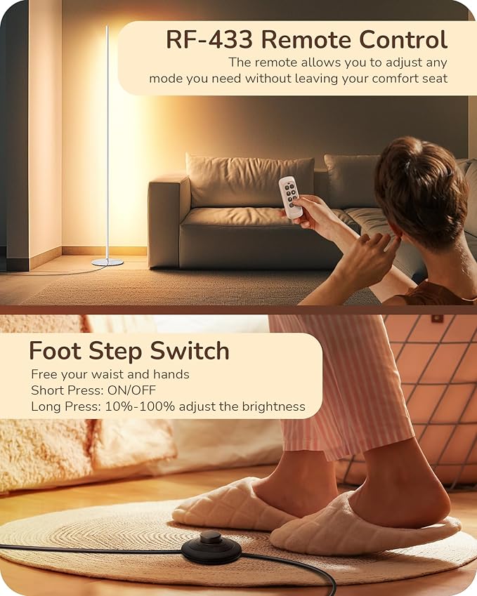 EDISHINE Minimalist LED Corner Floor Lamp (2 Pack)