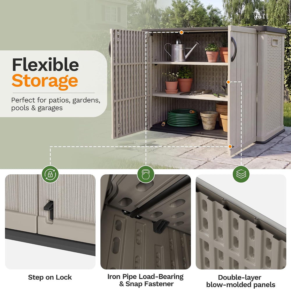 Devoko 26 Cu Ft Resin Outdoor Storage Cabinet with Lockable Doors, Beige