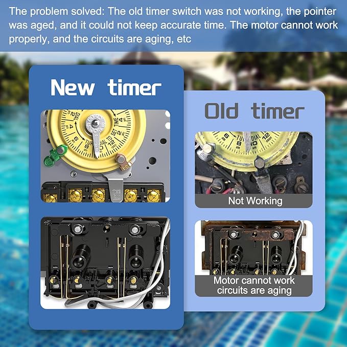 T104 Mechanical Timer Switch, 208–277 VAC 40 Amp, Pool Pump Switch, 24 Hour 12