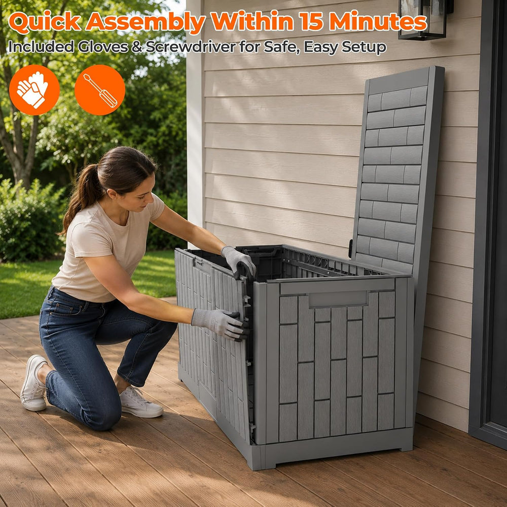 Outdoor Storage Box, 120 Gallon Waterproof Resin Patio Deck Box (Grey)