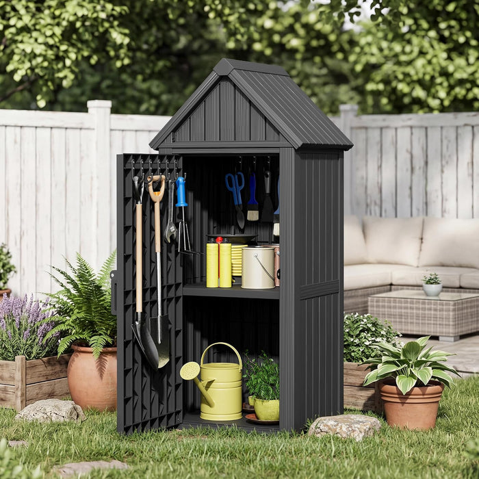 Fancyango Outdoor Resin Storage Cabinet Sturdy All-Weather Shed with Removable Shelves Lock Ring & Reinforced Floor – for Garden Patio Lawn (Black)