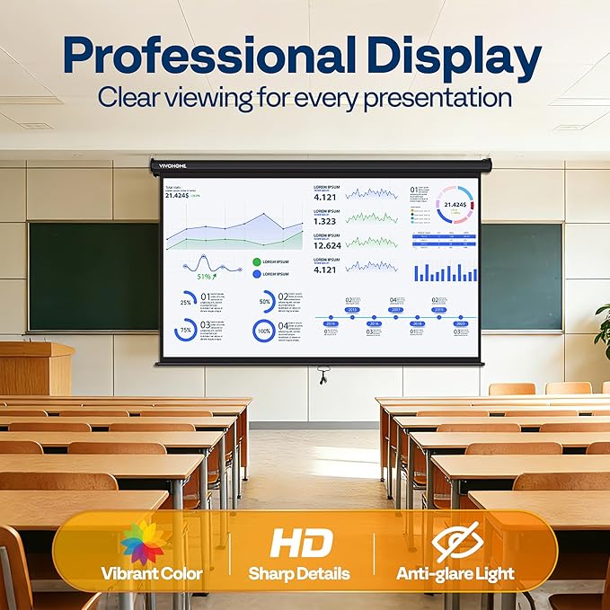 VIVOHOME 100 Inch 16:9 Pull Down Projector Screen, HD 4K Retractable Movie