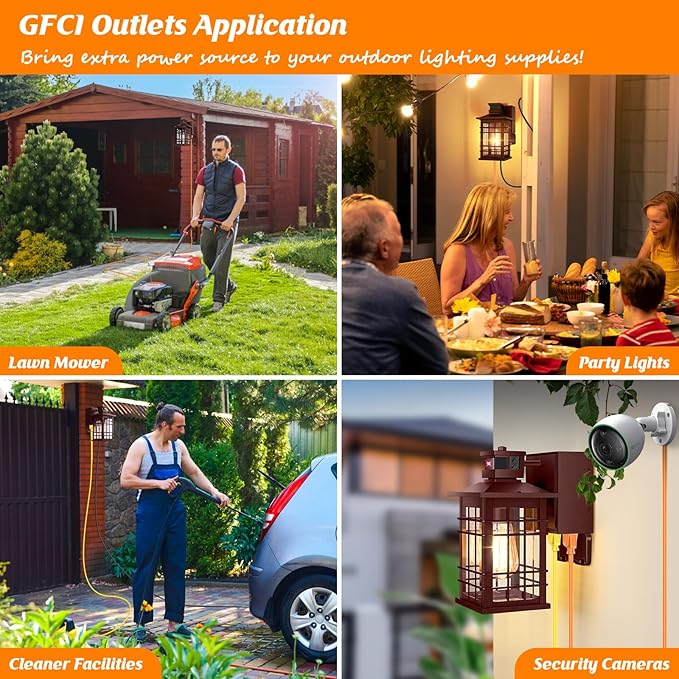 Porch Light with GFCI Outlets, Waterproof Outside Wall Lantern Sconce 3