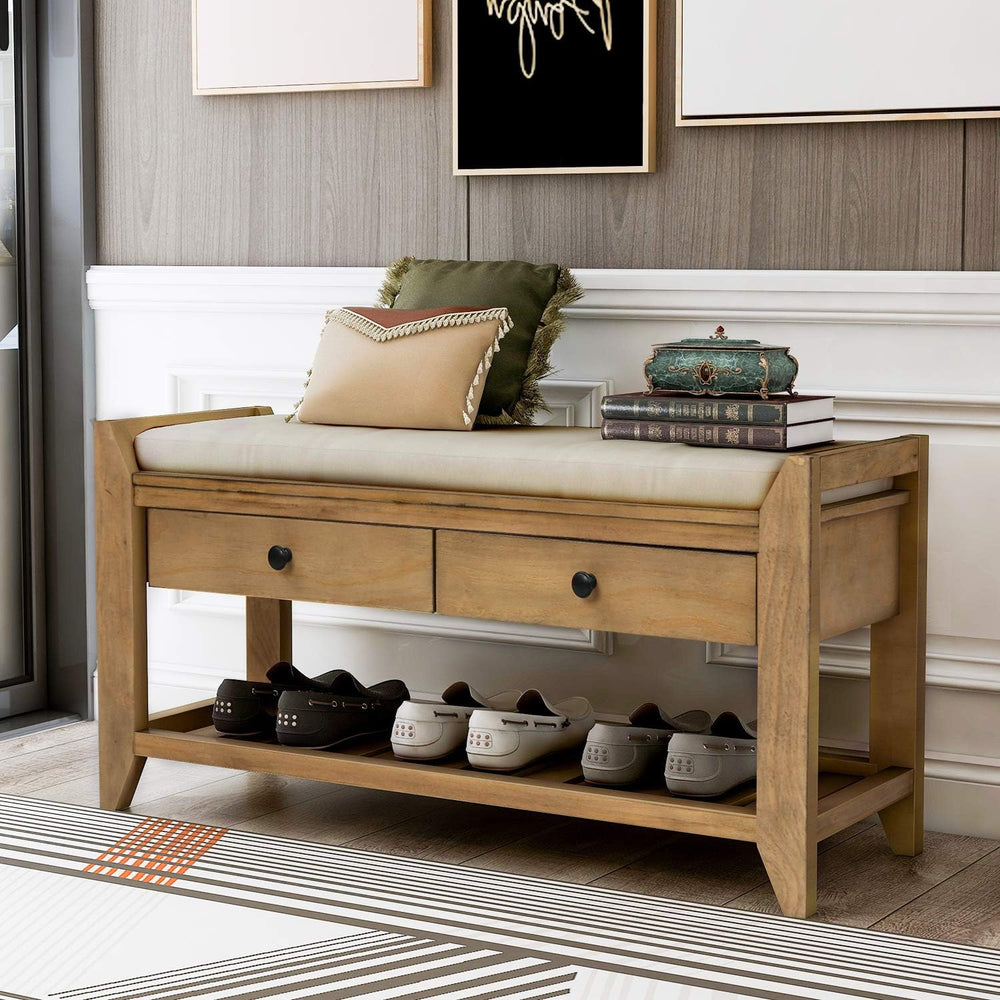 Merax Classic Wood Entryway Bench with Shoe Storge Wood Bench for Hallway Fro...