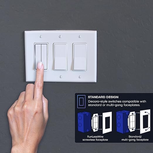 RunLessWire 3-Way Fan & Light Battery-Free DIY Kinetic Wireless Light Swi...