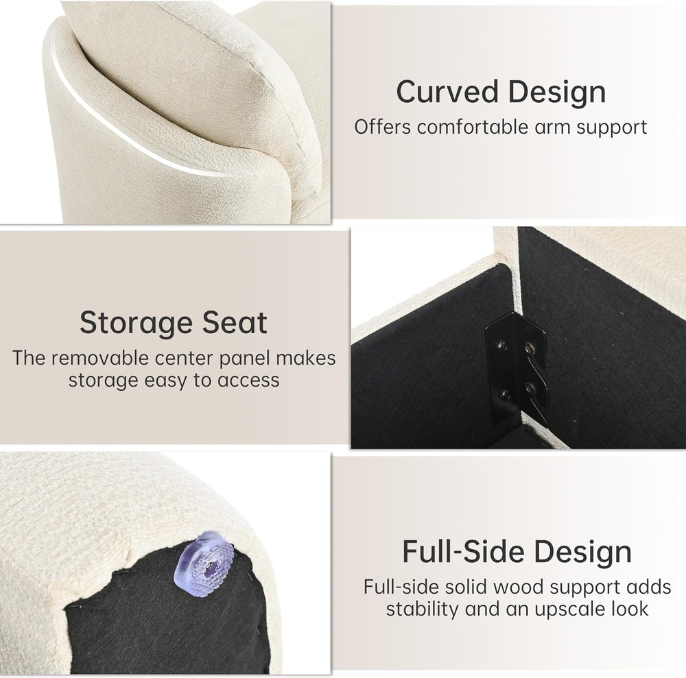 Usaint 58.3" Upholstered Storage Ottoman Bench with 2 Throw Pillows, Beige