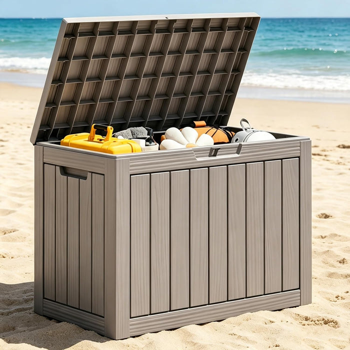 Outdoor Deck Storage Box,Resin Deck Boxes Indoor and outdoor, Waterproof Storage Box Lockable Lid (Grey,45 Gallon)