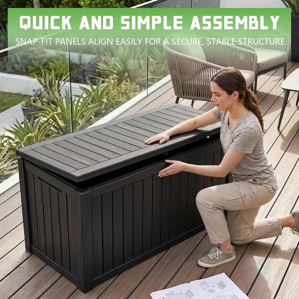 PatioZen 200 Gallon Deck Box Lockable Waterproof UV Resistant Black