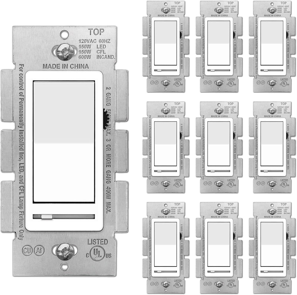 BESTTEN 10 Pack Dimmer Light Switch, Single Pole or 3-Way, Slide Dimmer Switches