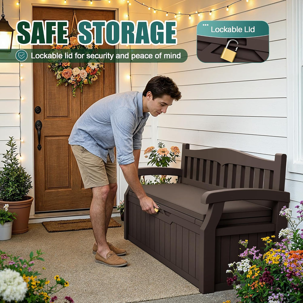 Devoko 80 Gallon Storage Bench with Cushion, Deck Box Waterproof&Lockable