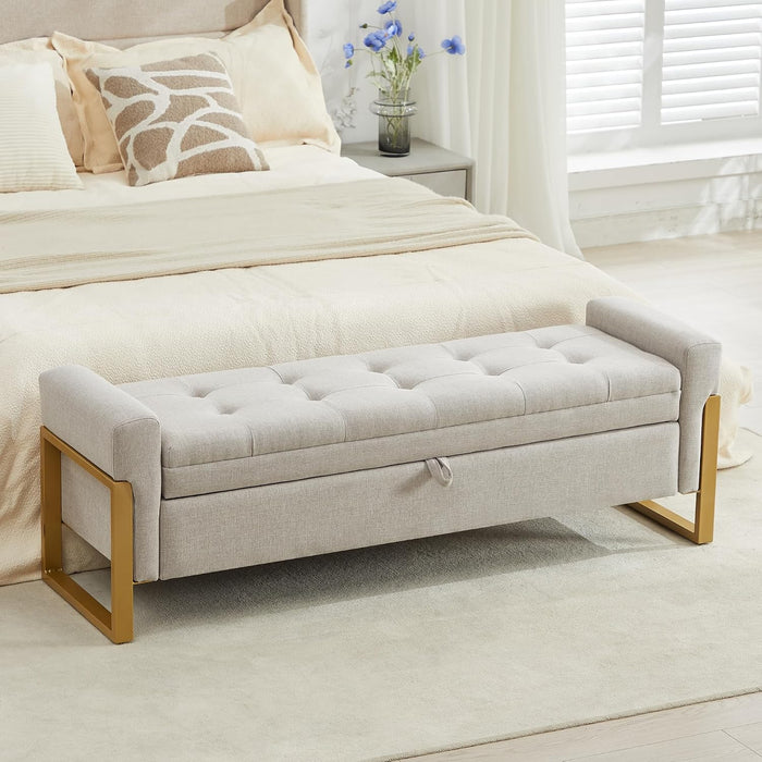 adochr 57" Storage Ottoman Bench, Upholstered End of Bed Bench, Beige