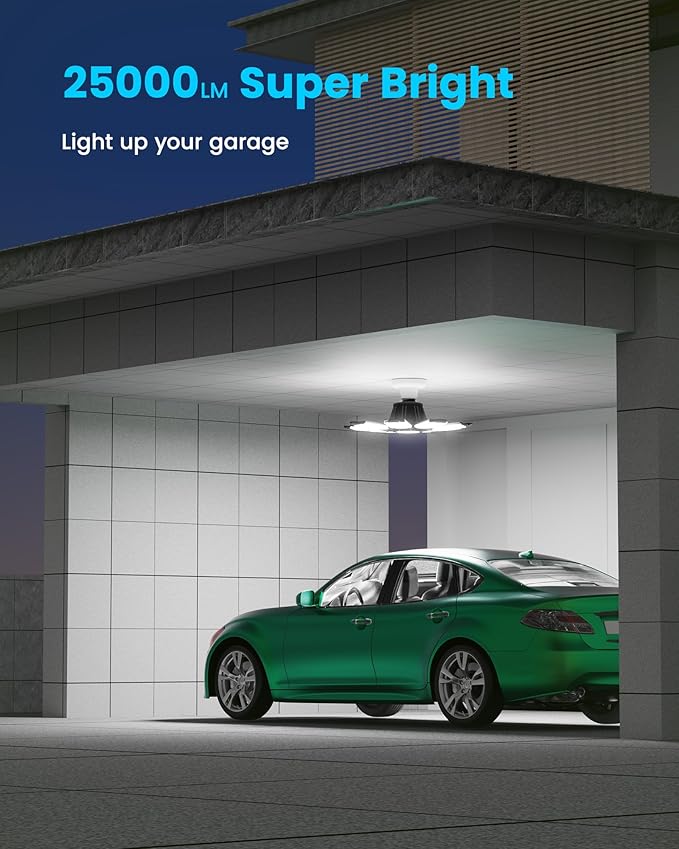ryoza Motion Sensor Garage Lights 2 Pack, 25000LM Motion Activated Shop Light