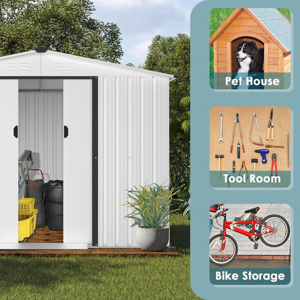 Crownland Outdoor Vented Backyard Garden Storage Shed 6X8 Feet Tool House wit...