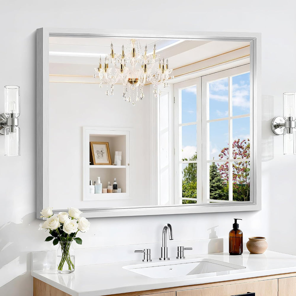 Silver Bathroom Mirror, 36 x 30 Inch Rectangular Wall Mirror 0.6" Thickened