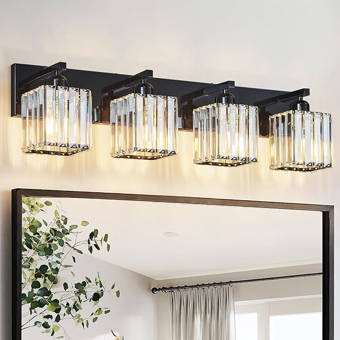 FDPBY Modern Bathroom Vanity Light 4-Lights Plating Black Crystal Bathroom Wall