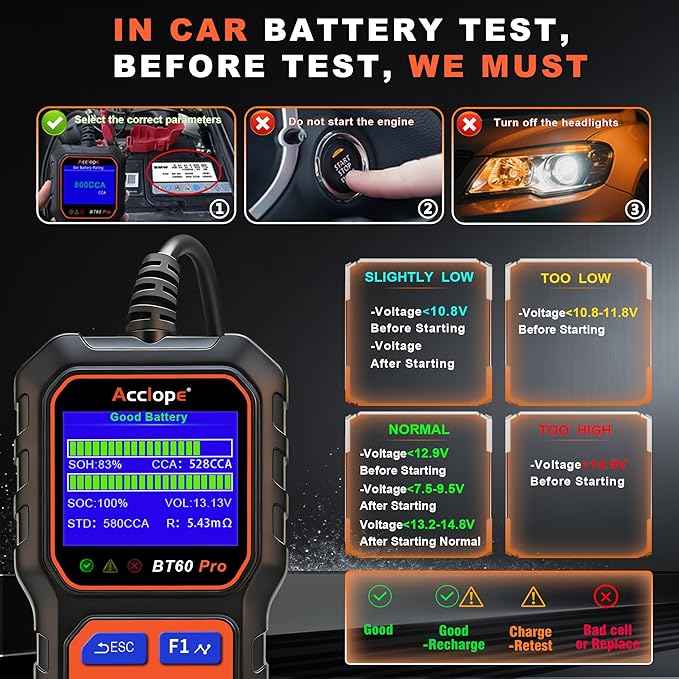 BT60 Pro Acclope Car Battery Tester