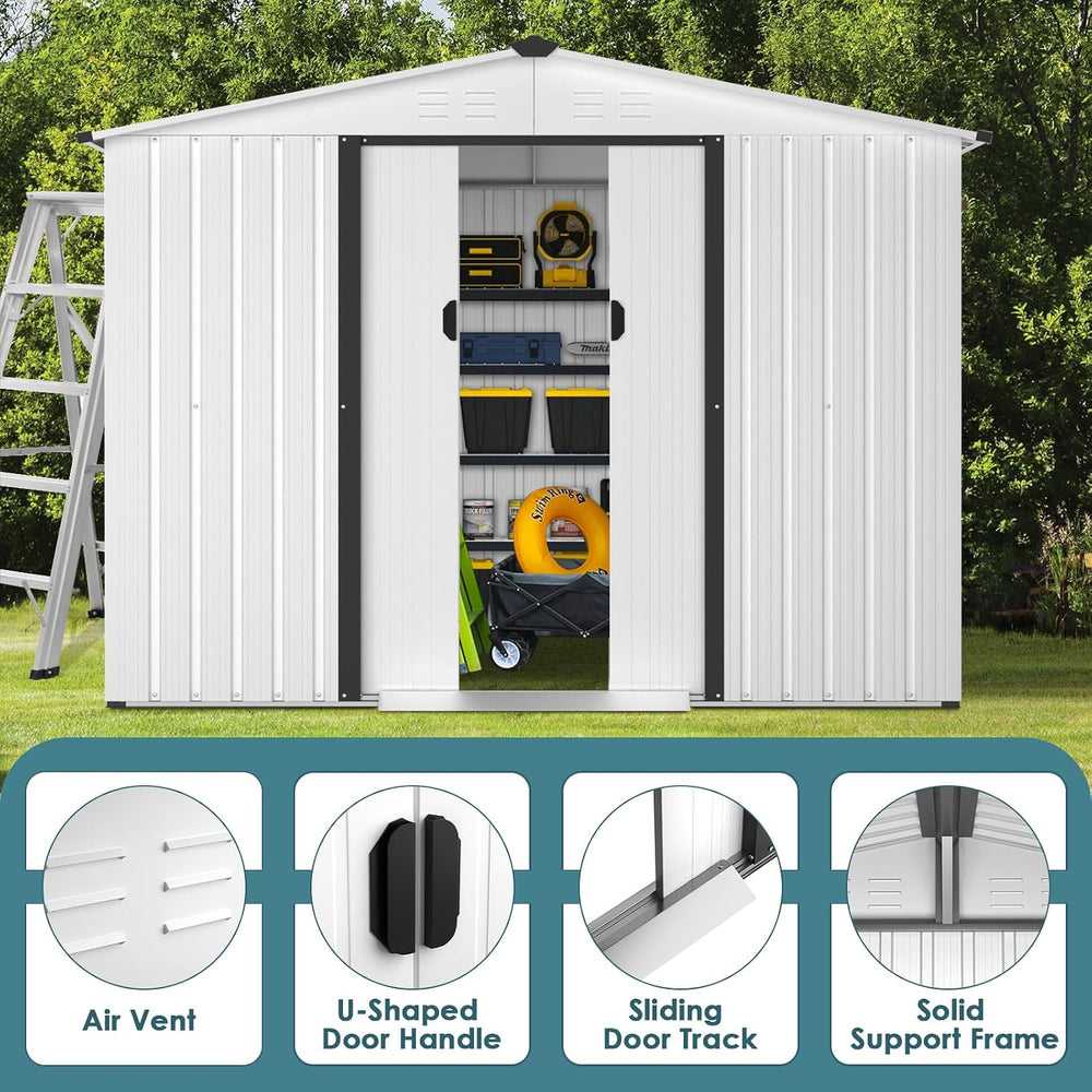 Crownland Outdoor Vented Backyard Garden Storage Shed 6X8 Feet Tool House wit...
