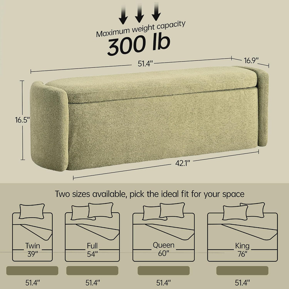 VKNOW Storage Bench, Upholstered Storage Ottoman Bench, Light Green