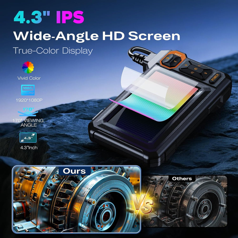 Endoscope Camera with Light, 1920P HD Borescope, 4.3" IPS Inspection Camera
