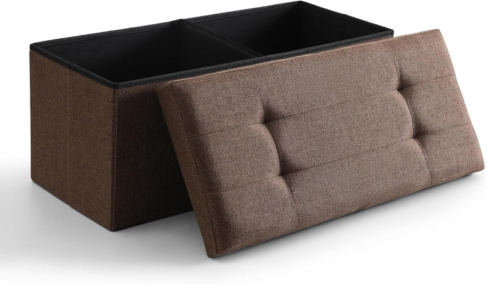 Storage Ottoman Bench Foldable Footrest Foot Stool, 30" Fabric Brown
