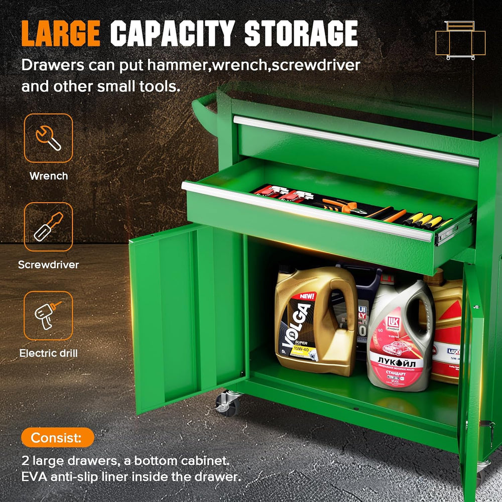 Crownland 8 Drawer Rolling Tool Chest with Wheels, Green