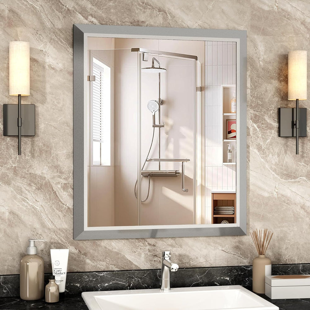 SMIROR Brushed Silver Bathroom Mirror