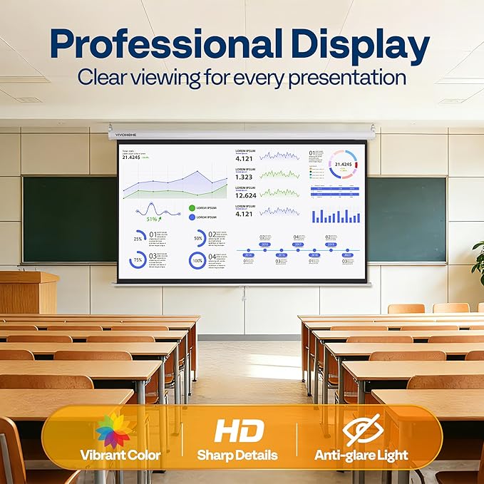 VIVOHOME 100 Inch 16:9 Pull Down Projector Screen, HD 4K Retractable Movie