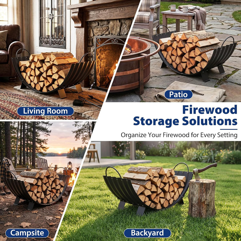 40 Inch Firewood Rack Storage with 4 Feet and 2 Handles Indoor / Outdoor