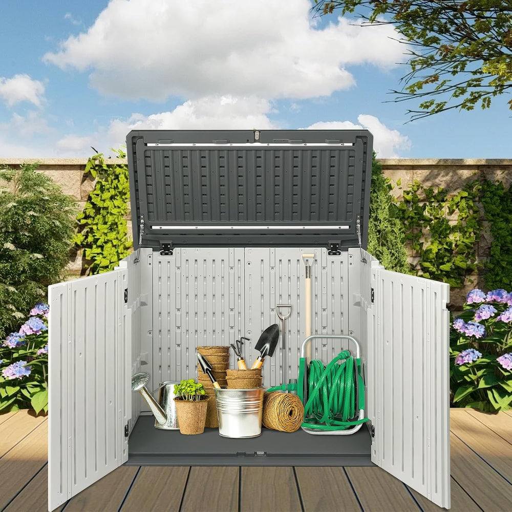 Outvita Outdoor Horizontal Storage Sheds, 34 Cu Ft Weather Resistant HDPE Too...