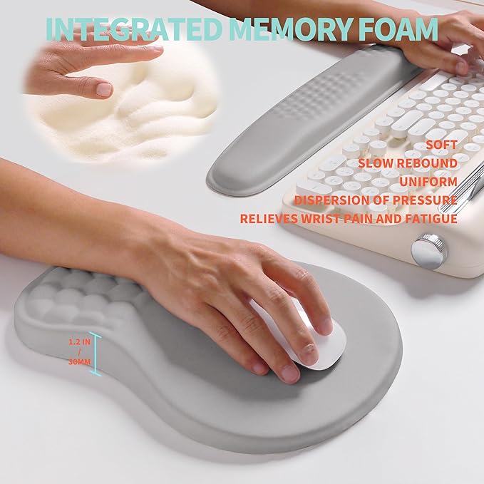 KUOSGM 2-in-1 Ergonomic Set, Wave Rise Keyboard Wrist Rest and Massage Bulge