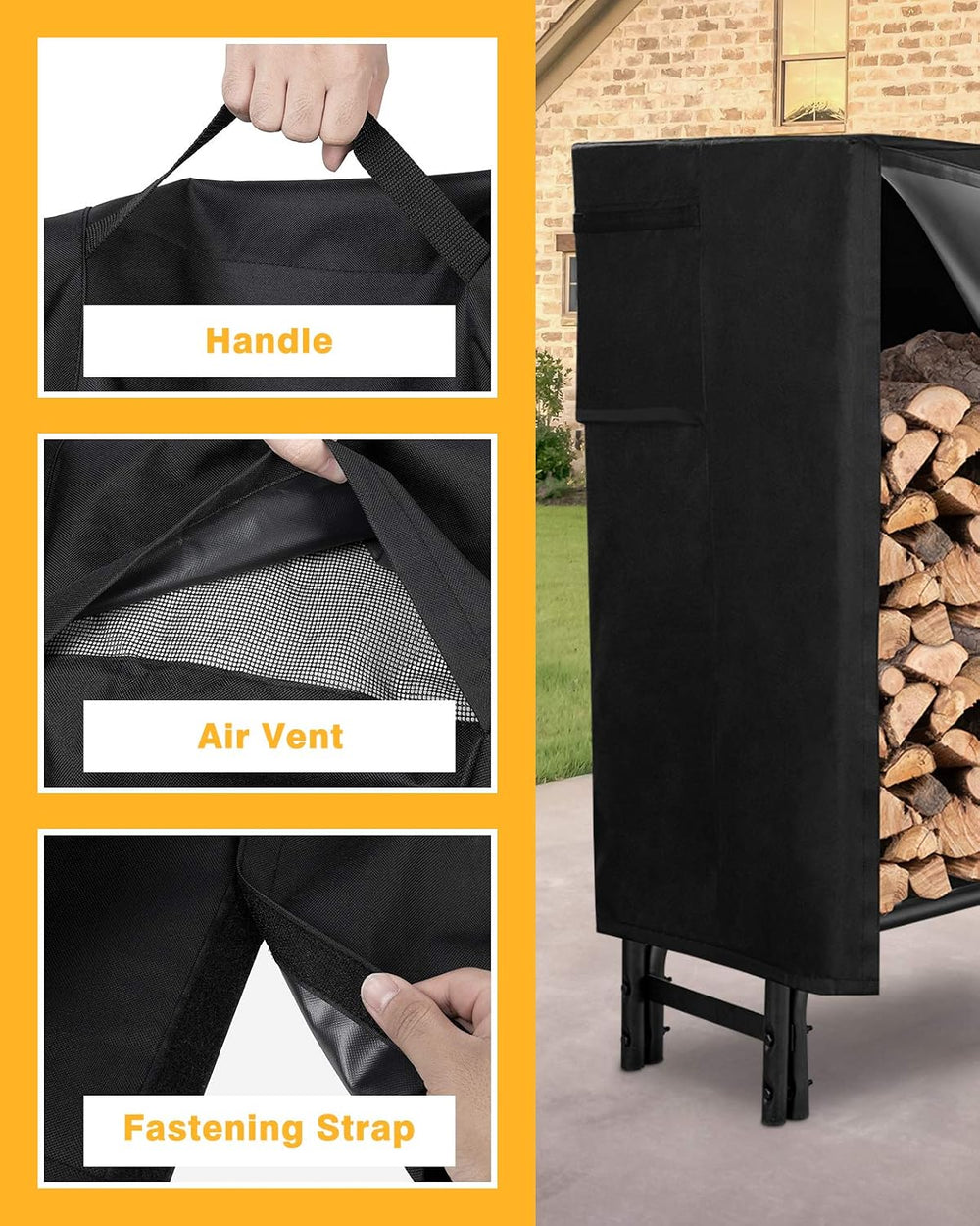 8FT Firewood Rack Outdoor with Waterproof Cover