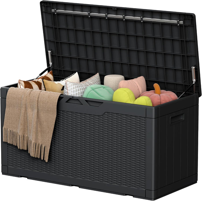 105 Gallon Deck Box Outdoor Indoor Waterproof Storage Box, Black