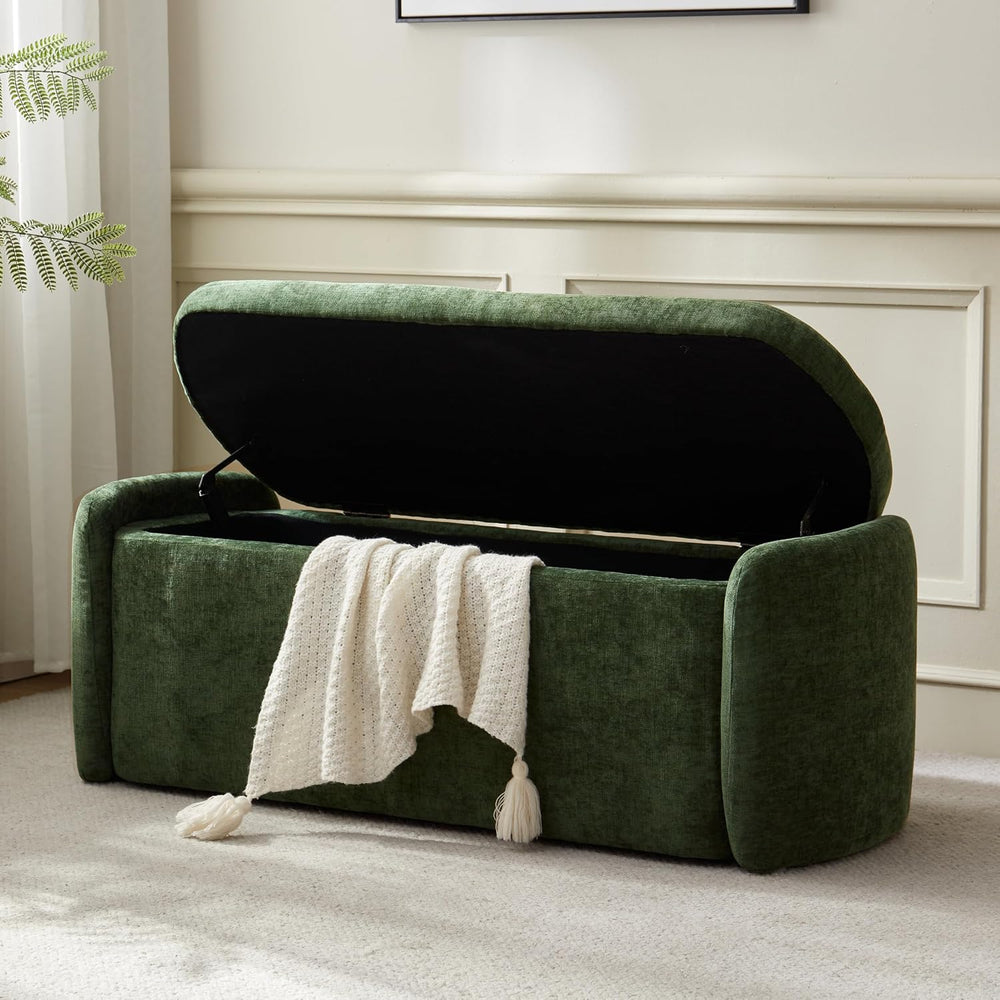 VKNOW Storage Bench, Upholstered Storage Ottoman Bench with Hinge, Green