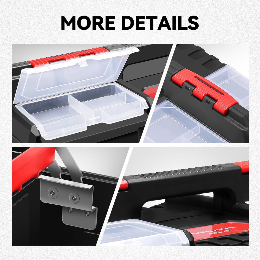 Auto Dynasty Foldable 2-layer Tool Box w/Non-Slip Handle Tray Storage, Red