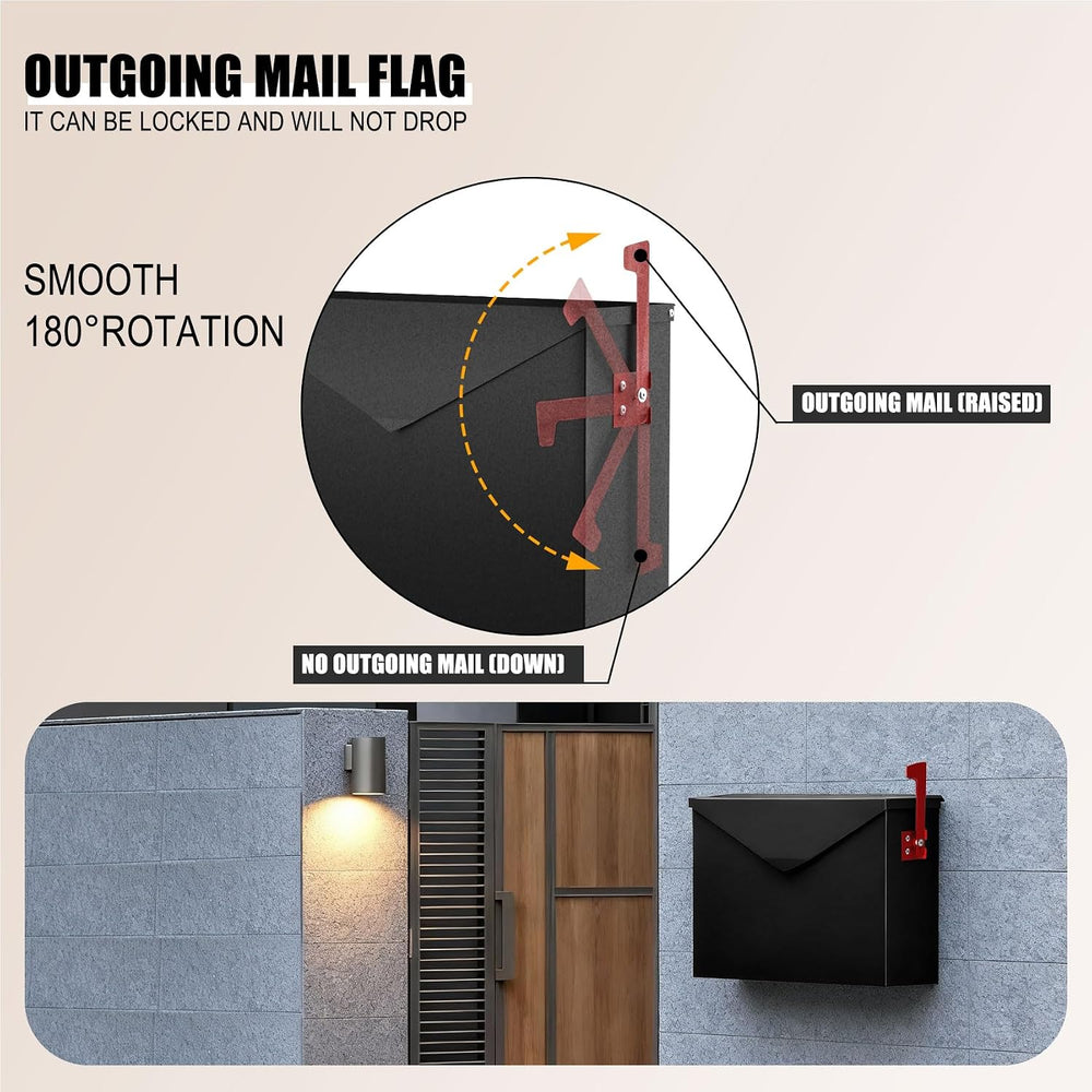 Large Capacity Wall Mount Mailbox with Outgoing Mail Flag, 14.2”x10.4”x4.3” S...