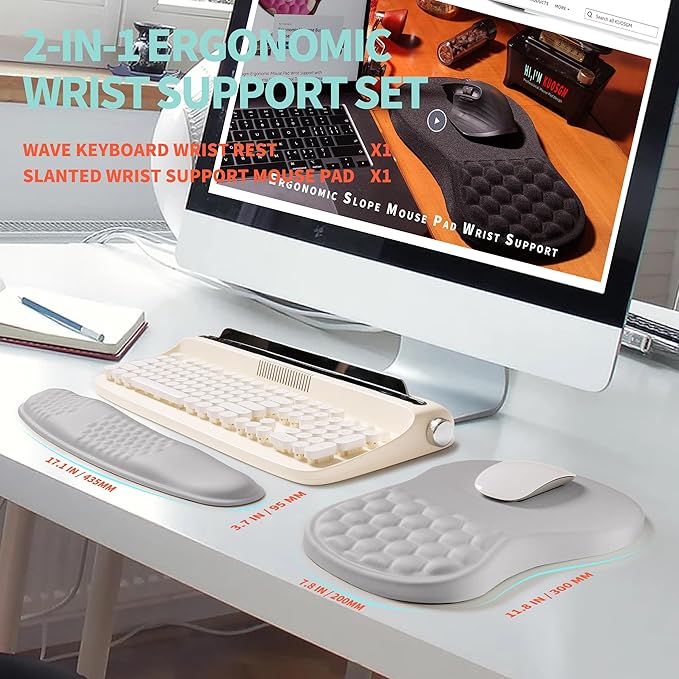 KUOSGM 2-in-1 Ergonomic Set, Wave Rise Keyboard Wrist Rest and Massage Bulge