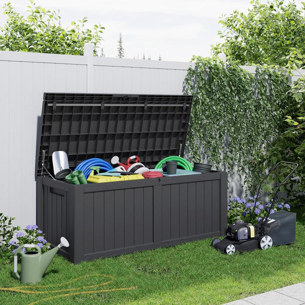 DRATO 150 Gallon Outdoor Storage Box Waterproof, Resin Large Deck Box for Pat...