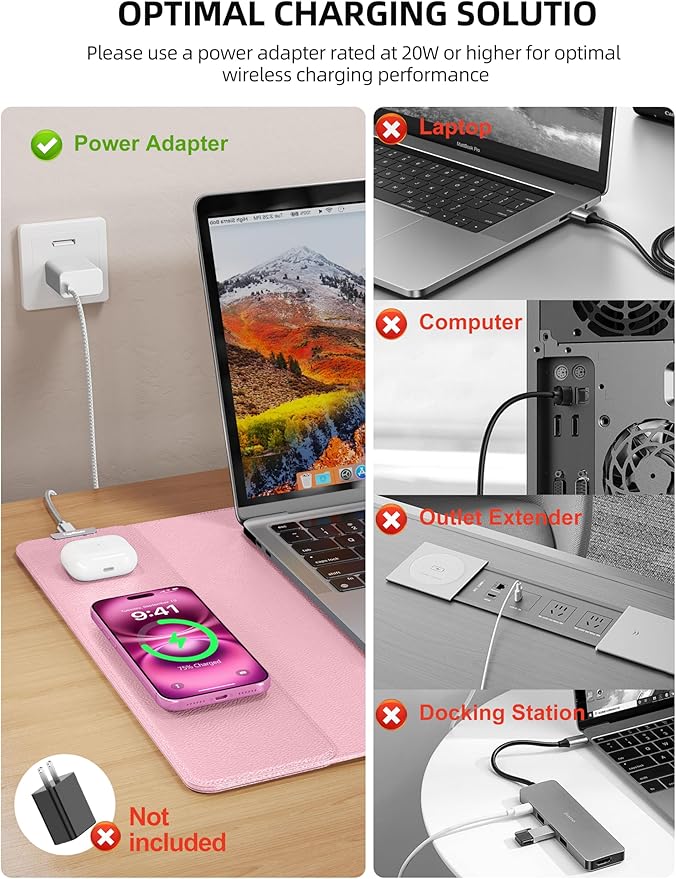 TopMade Mouse Pad with 15W Wireless Charging, XXL Large Leather Desk Mat