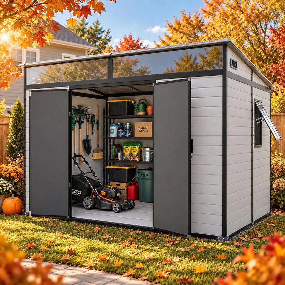 K Knowbody 10x7 FT Lean to shed with Floor & Openable Window, Gray&Black