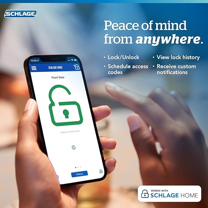 Schlage BE499WB CEN 619 Encode Plus WiFi Deadbolt Smart Lock, Keyless Entry