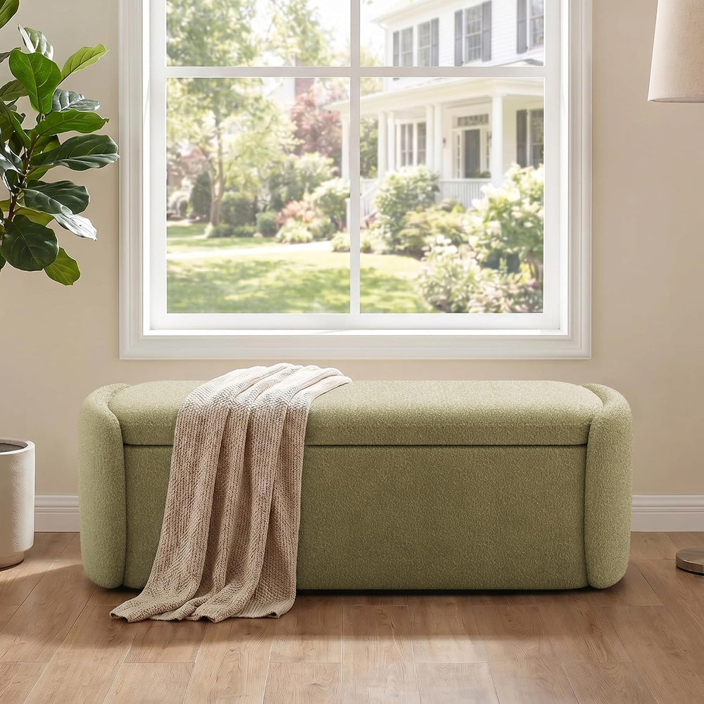 VKNOW Storage Bench, Upholstered Storage Ottoman Bench, Light Green