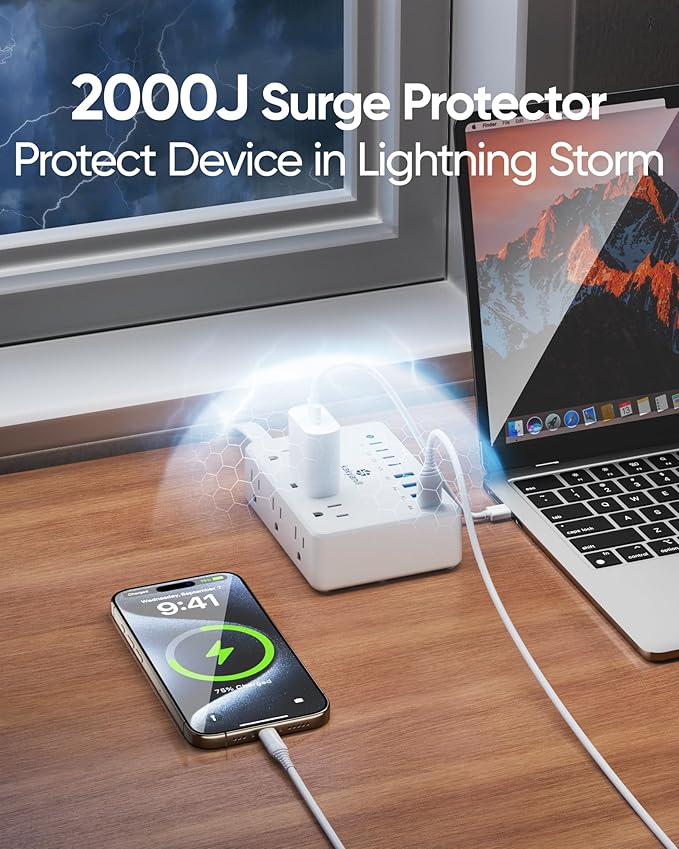 Kakyanill 100W Charging Station, 6 AC Outlets 8 USB Power Strip