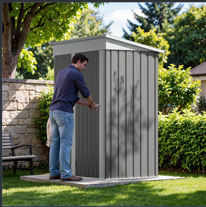 GUNJI 3 x 5 FT Shed Outdoor Storage Shed Metal Garden Shed with Lockable Door Outside Waterproof Tool Shed for Backyard, Patio, Lawn (Grey)