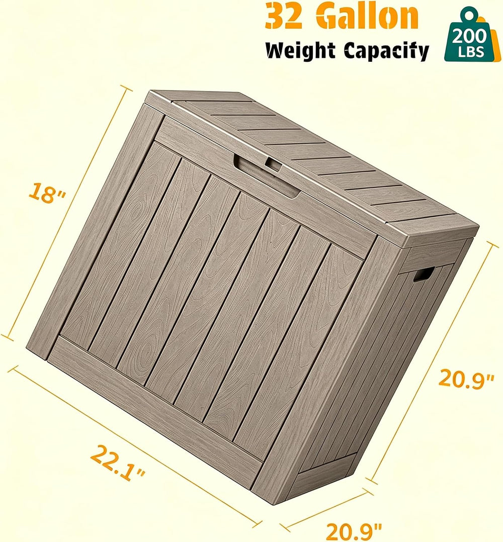 33 Gal Outdoor Storage Box Waterproof Lockable,Deck Box,Black, Warm Gray