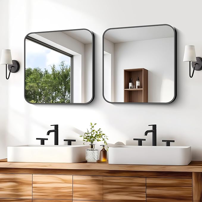 Black Bathroom Mirror, 18 x 18 inch Square Mirrors