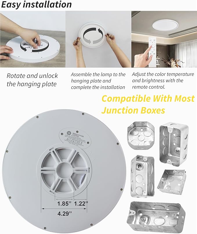 4Pack 12 Inch Remote Control Dimmable LED Flush Mount Ceiling Light Panel
