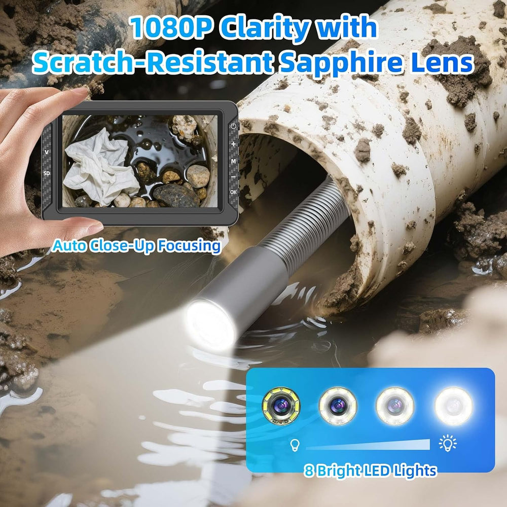 Sanyipace Sewer Camera 100FT/30M, 18MM/0.7inch Plumbing Camera with Light