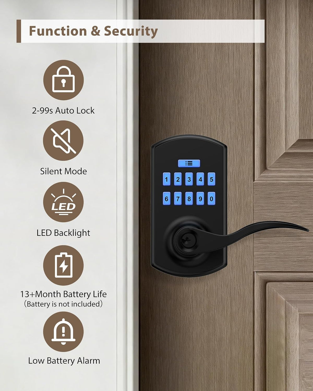 Keypad Door Lock with Handle, Electronic Keyless Entry Door Lock with Code, S...