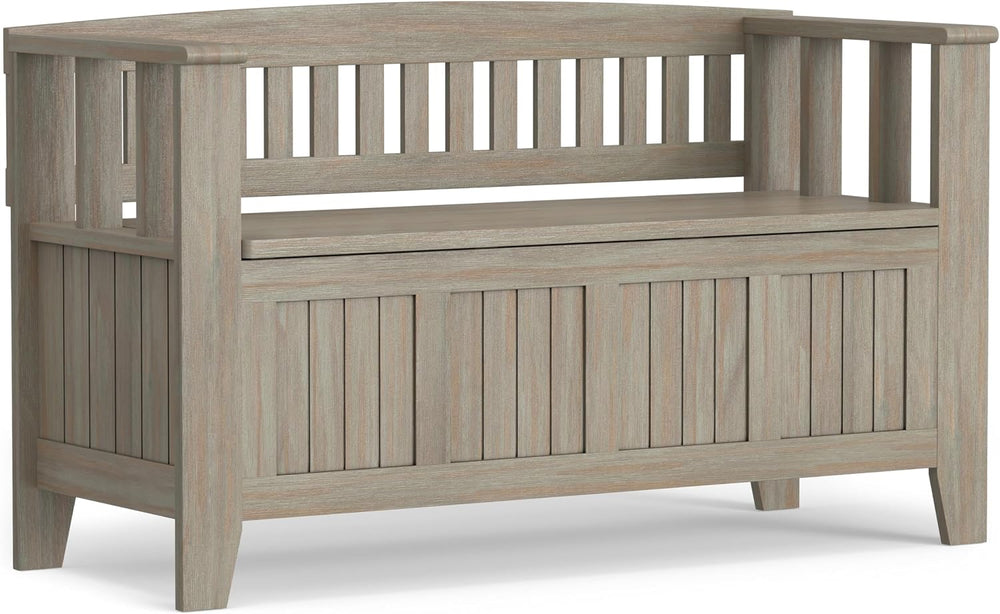 SIMPLIHOME Acadian Storage Bench and Cabinet Set in Distressed Grey